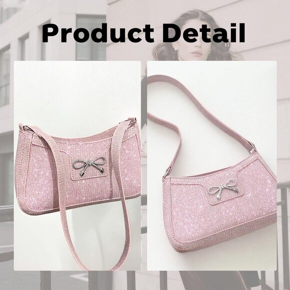 Women's Pink Bling Sequin Purse Evening Ladies Sparkling Party Clutch Handbag - Picture 8 of 8